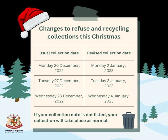 Christmas refuse and recycling collection dates News Oadby and
